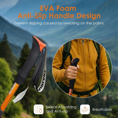 Collapsible Trekking Pole,7075 Aluminum Adjustable 43.3"-51.2" Hiking Pole, Quick-Lock Design,Walking Sticks for Hiking/Camping/Travel (Matte Orange)