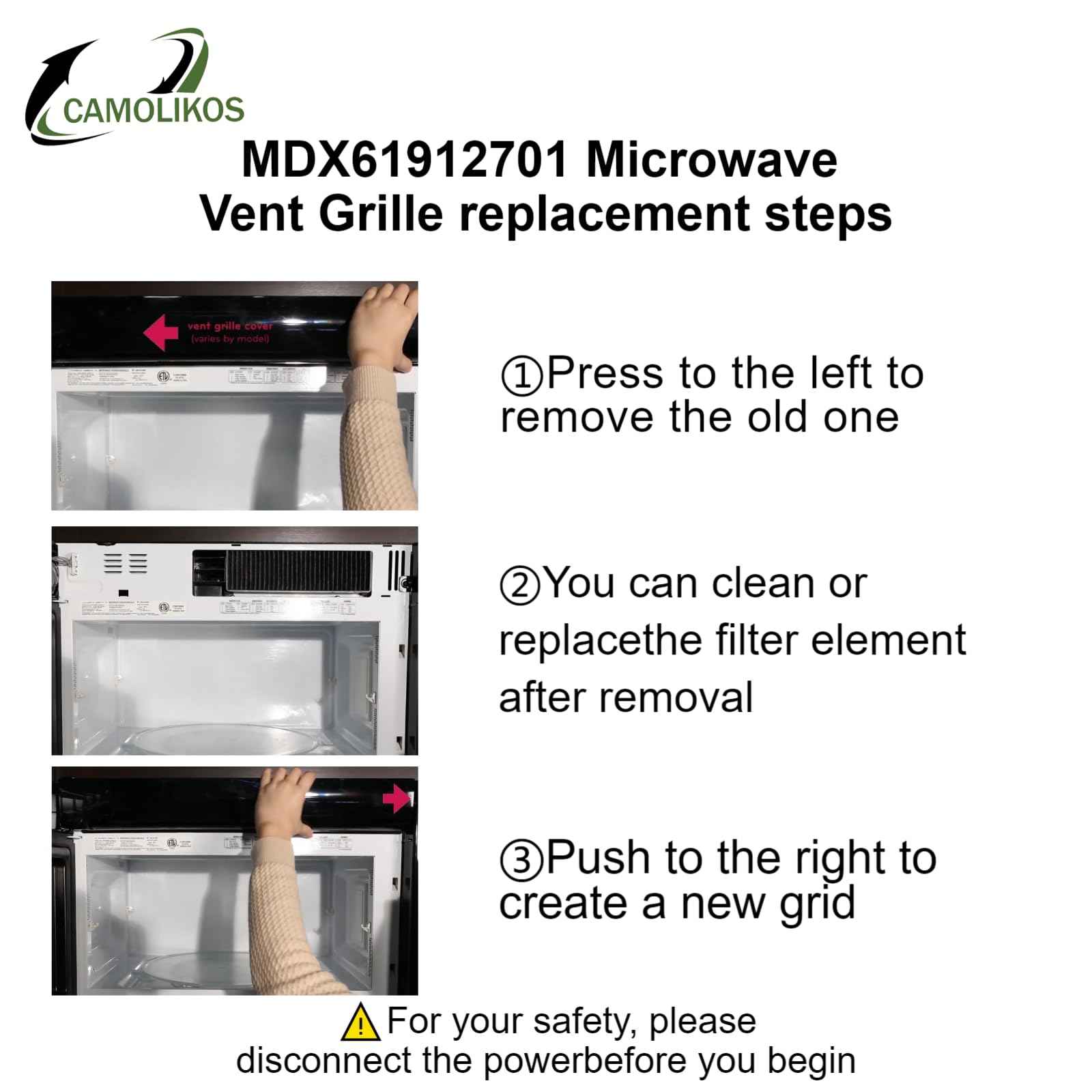 MDX61912701 Microwave Grille Vent Compatible with LG 2119394 AP5202555 AH3535252 EA3535252 Top Vent Grille LMV2031ST LMH2016ST LMHM2237BD LMHM2017SB