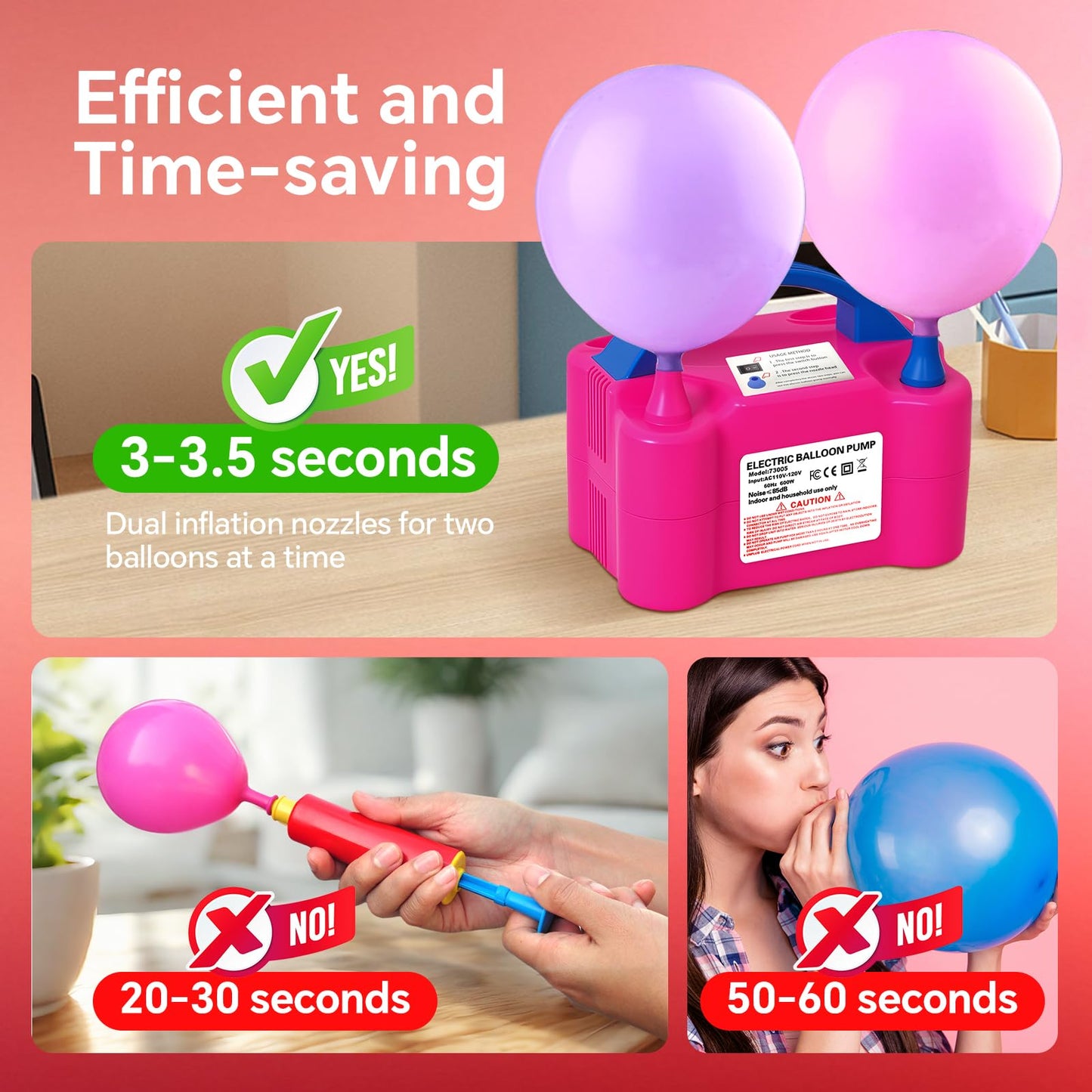 Electric Balloon Pump,110V 600W Portable Dual Nozzles Balloon Pump,Air Pump Balloon Blower for Party Decorations with Tying Tool