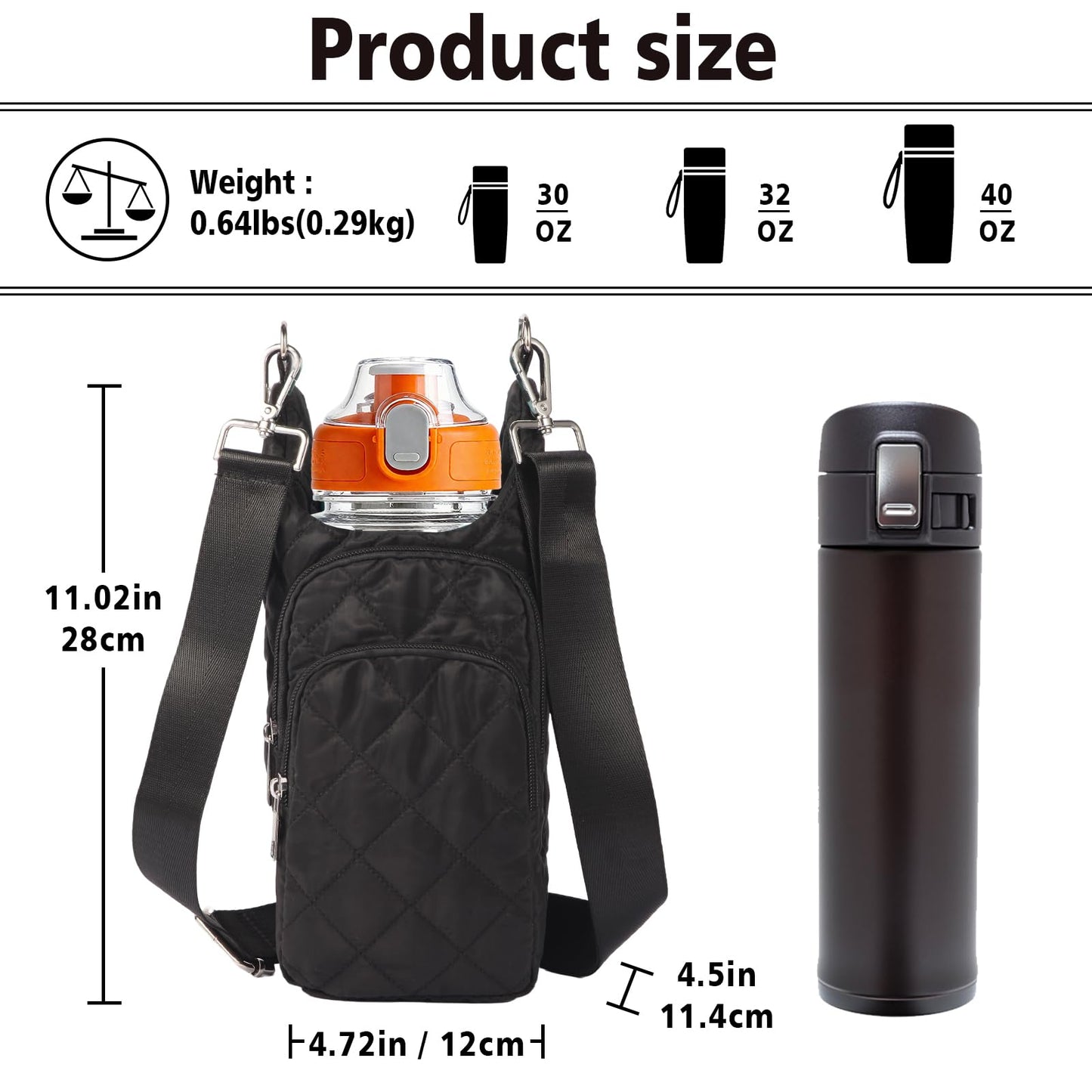 Ahdoma Water Bottle Holder with Strap Water Bottle Carrier Quilted Puffer Crossbody Sling Purse Hydro Bag for Women Walking Hiking