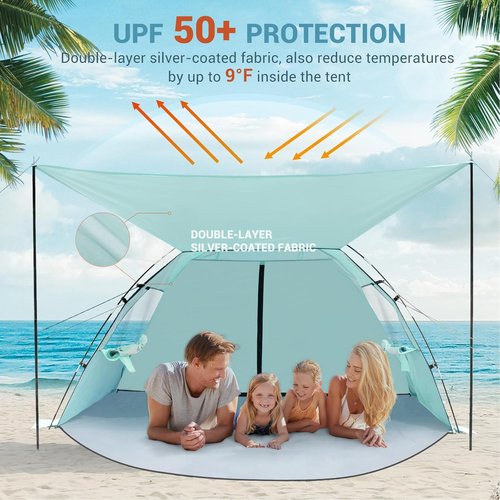 Elegear CumbreX™ Beach Tent - Portable Sun Shelter for 4-5 People | Easy Setup, UPF 50+ UV Protection - Green