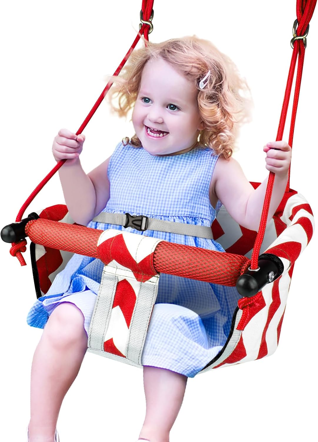 Skiennix Toddler Swing - Comfy Indoor/Outdoor Kids Swing Seat with Safety Harness & Quick Lock System (Red)