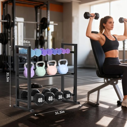 3-Tier Adjustable Dumbbell Rack ，Weight Storage Stand Holder for Dumbbells & Kettlebells, Heavy-Duty Metal Multi-Purpose Gym Equipment Storage Stand for Home Gym Accessories