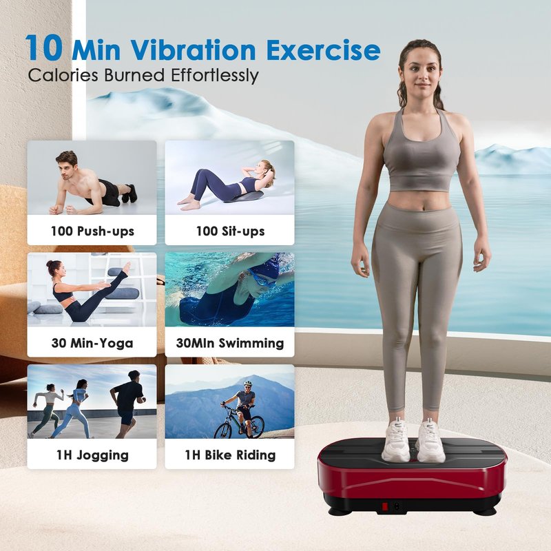 Natini Vibration Plate Exercise Machine, Vibration Plate for Lymphatic Drainage, Whole Body Workout Vibration Fitness Platform, Relieve Pain & Weight Loss & Toning(Red)