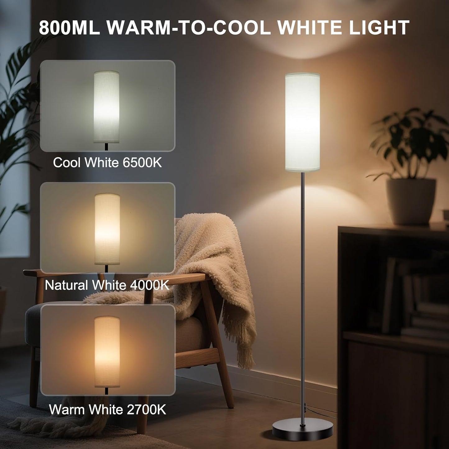 Modern Dimmable Floor Lamp with Remote - RGB Smart Bulb for Living Room, Bedroom & Office