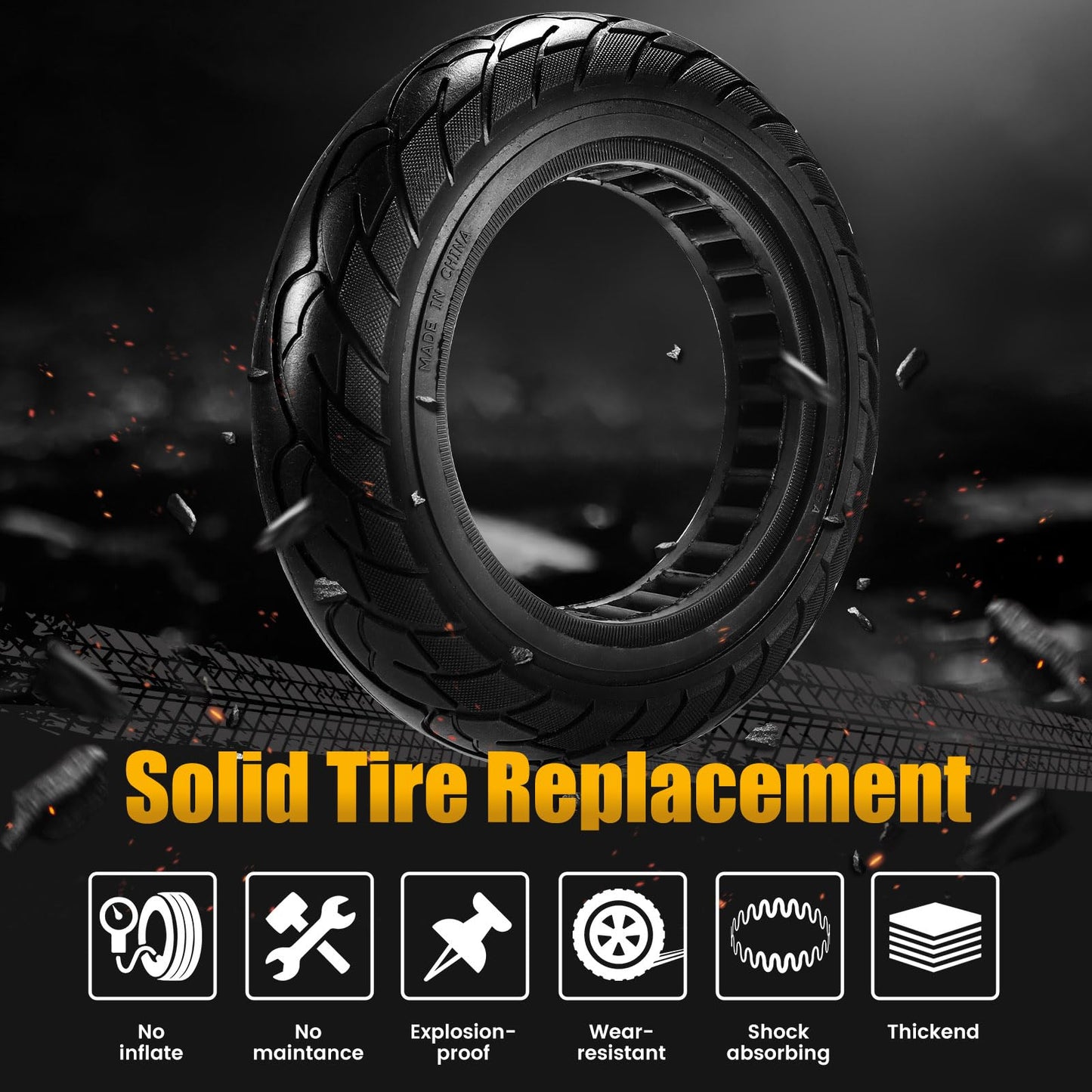2-pack 10x2.125 Solid Tire,10 inch Shock Non-Pneumatic Scooter wheels,10x2.125 Explosion-Proof Tubeless Tyre Front/Rear Tire Replacement Wheel For Electric Scooter Accessories