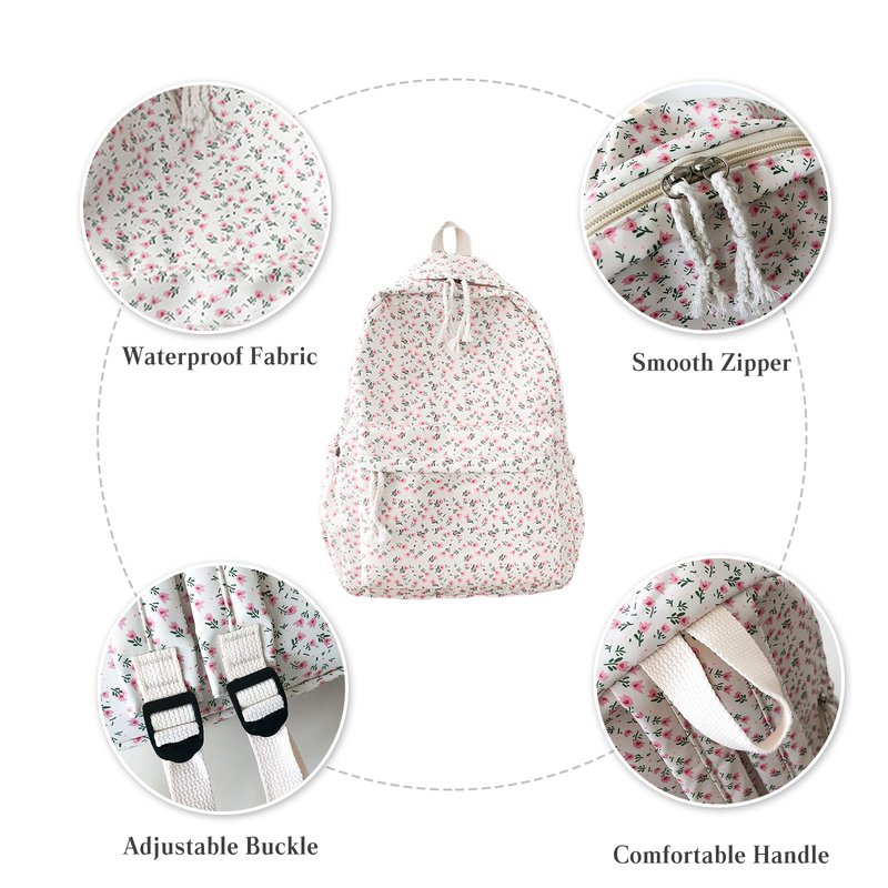PORRASSO Backpack Casual Daypack Women Lightweight Rucksack Large Nylon Bookbag for Travel Daily Use White B