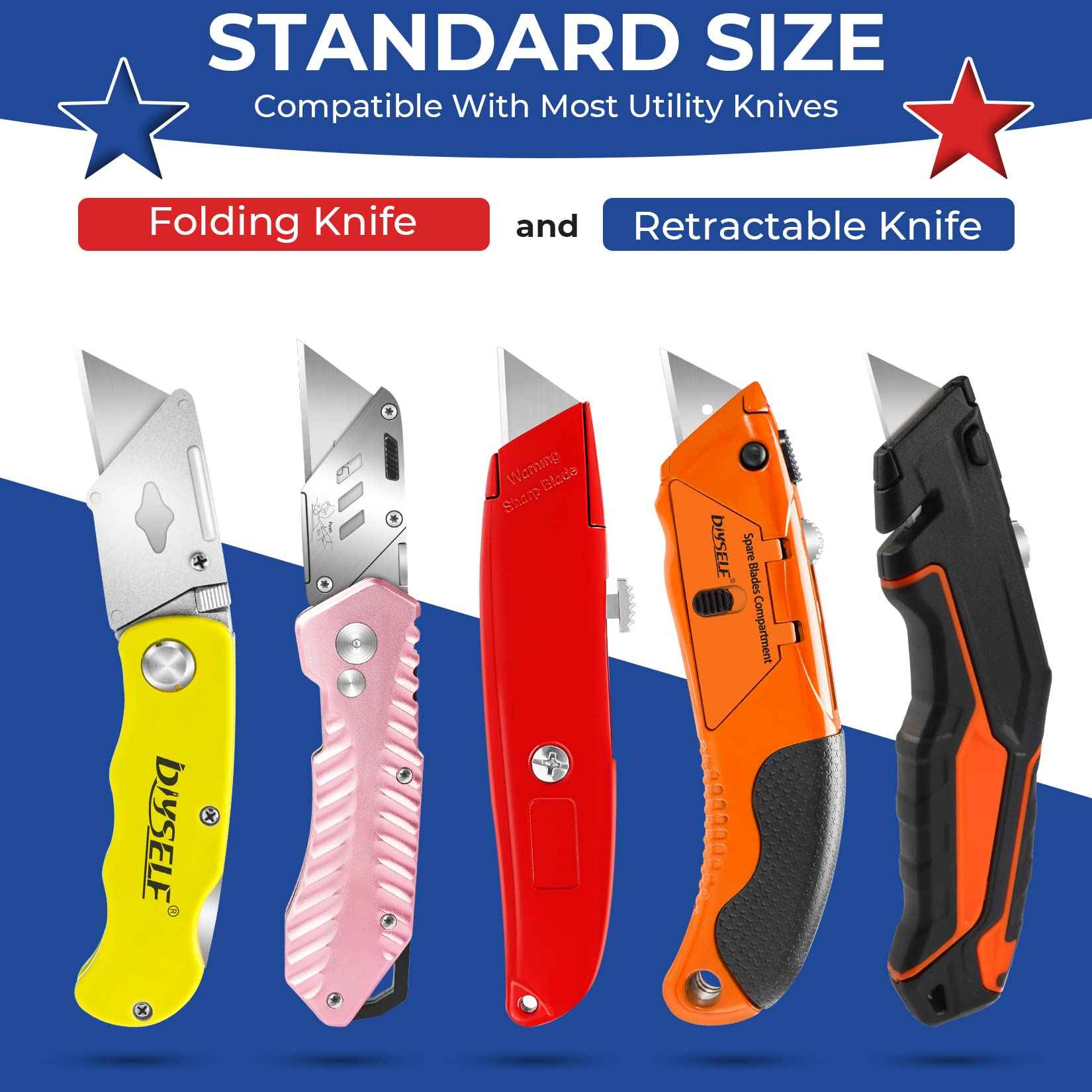 DIYSELF Utility Knife Blades - 200-Pack SK5 Steel Box Cutter Blades Refills with Dispenser
