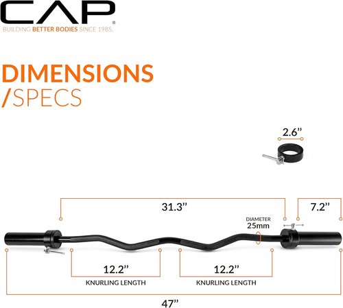 CAP Barbell 47-Inch Olympic EZ Curl Bar - Perfect for 2-Inch Weight Plates | Multiple Options Available