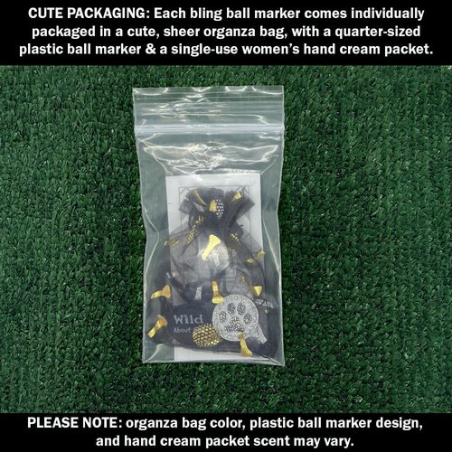 Giggle Golf Bling Golf Ball Marker with Magnetic Hat Clip – Paw Print Sparkly Marker for Women Golfers – Fun Golf Gift with Organza Bag & Bonus Hand Cream