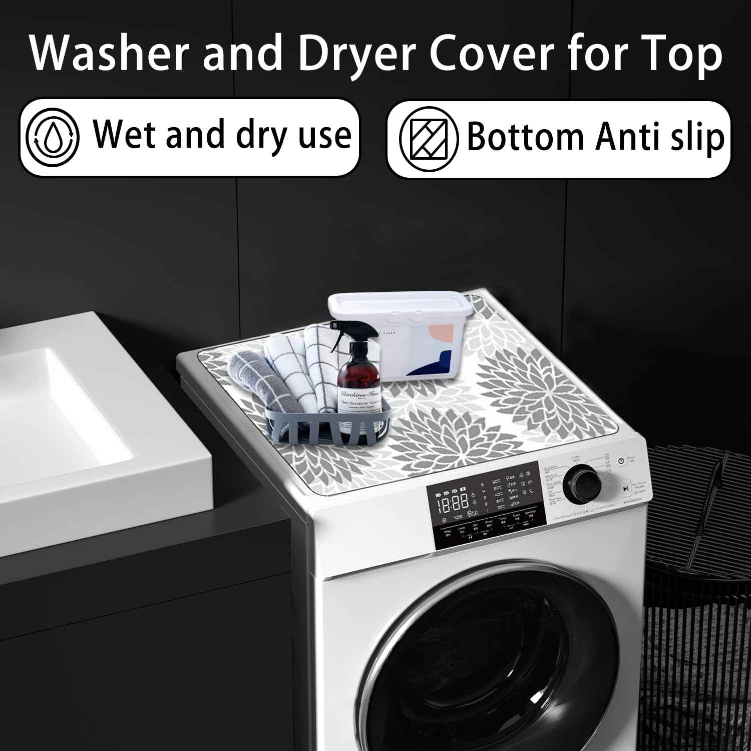 Washer and Dryer Covers for the Top 23.6“ x 19.7", – Waterproof, Non-Slip Laundry Machine Protector Mat for Dust, Scratch – Fits Most Washers, Dryers, Laundry Room Organization Essentials Accessories
