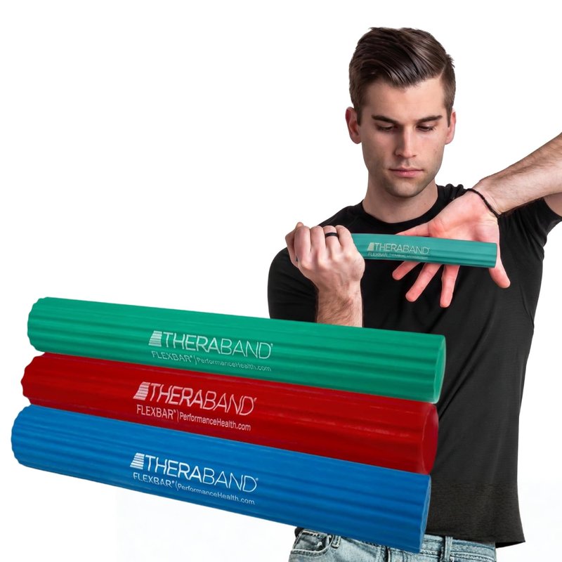 THERABAND FlexBar 3-Pack, Resistance Bars for Tennis Elbow & Grip Strength, Color-Coded Therapy Bars for Tendonitis & Golfer’s Elbow, Red, Green, Blue Exerciser