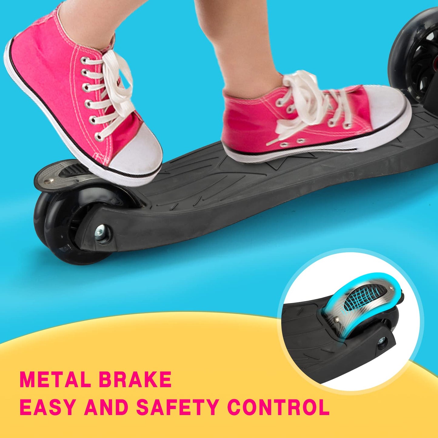 Scooters for Kids Age 3-5, Kick Scooter for Boys Girls Toddlers, 4 Adjustable Height, AEBC-9 Bearing, 3 Light Up Wheels, Lean to Steer, Outdoor Activities for Children from 3 to 12 Years Old, Black