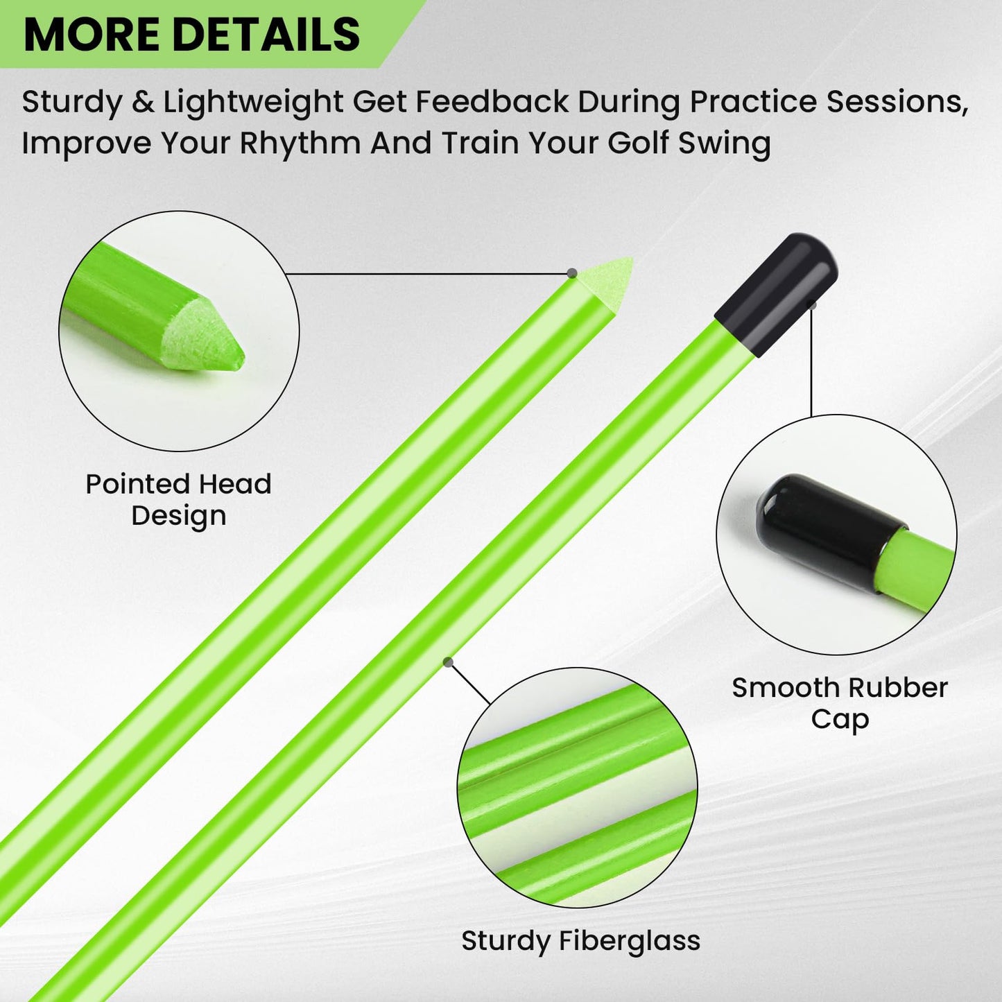 Amy Sport Golf Alignment Sticks Rods for Swing Training 34 Inch Value 2 3 Pack, Golf Aiming Stick for Putting Posture Corrector Practice Aid, Perfect Length to Fit in Any Golf Bag (Green-2 Pack)