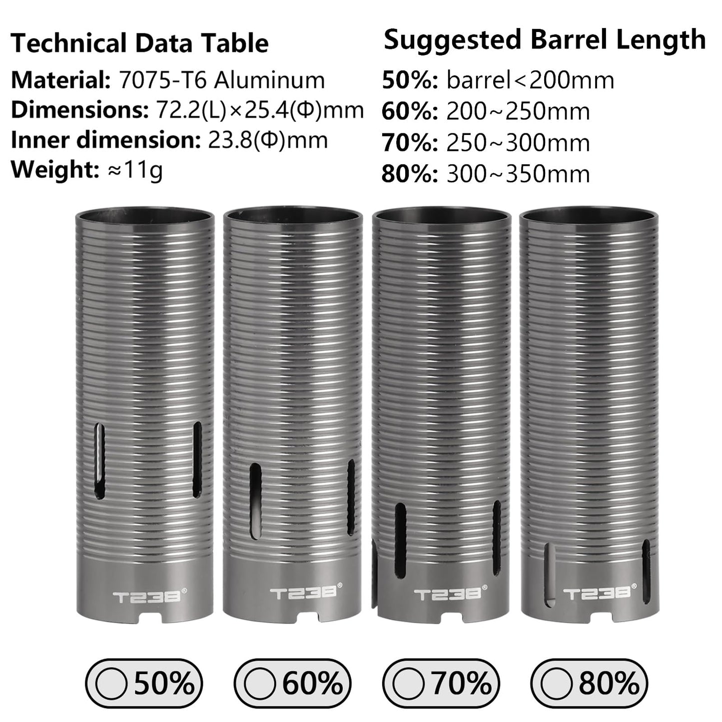 T238- AEG PTFE Coating Cylinder, Stainless Steel Cylinder Type for AEG/Gel Blasters Gearbox(80% air volumes)
