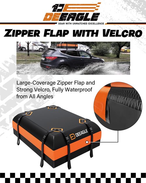 DEEAGLE Rooftop Cargo Carrier 15 Cubic Feet – Car Roof Cargo Bag for Vehicles Without Roof Rack – Waterproof Soft Car Top Carrier with Non-Slip Mat, 4 Door Hooks & 8 Reinforced Straps