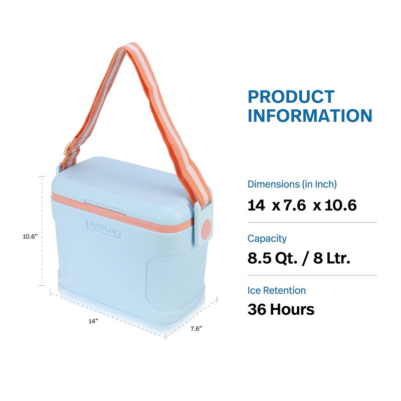 Pinnacle 8.5Qt Mini Cooler – 14 x 7.6 x 10.6In Ice Box with Smart Divider, Locking Lid, Adjustable Shoulder Strap – Insulated Picnic Basket Beach Cooler Bag – 36- Hour Ice Retention – Stylish Colors