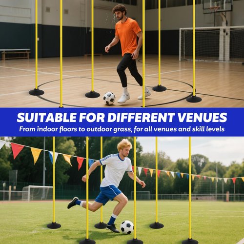 FAHKNS Soccer Agility Poles 6 Pack: Detachable Speed and Agility Training Equipment with Round Rubber Base for Turf,Grass,Sand,Concrete