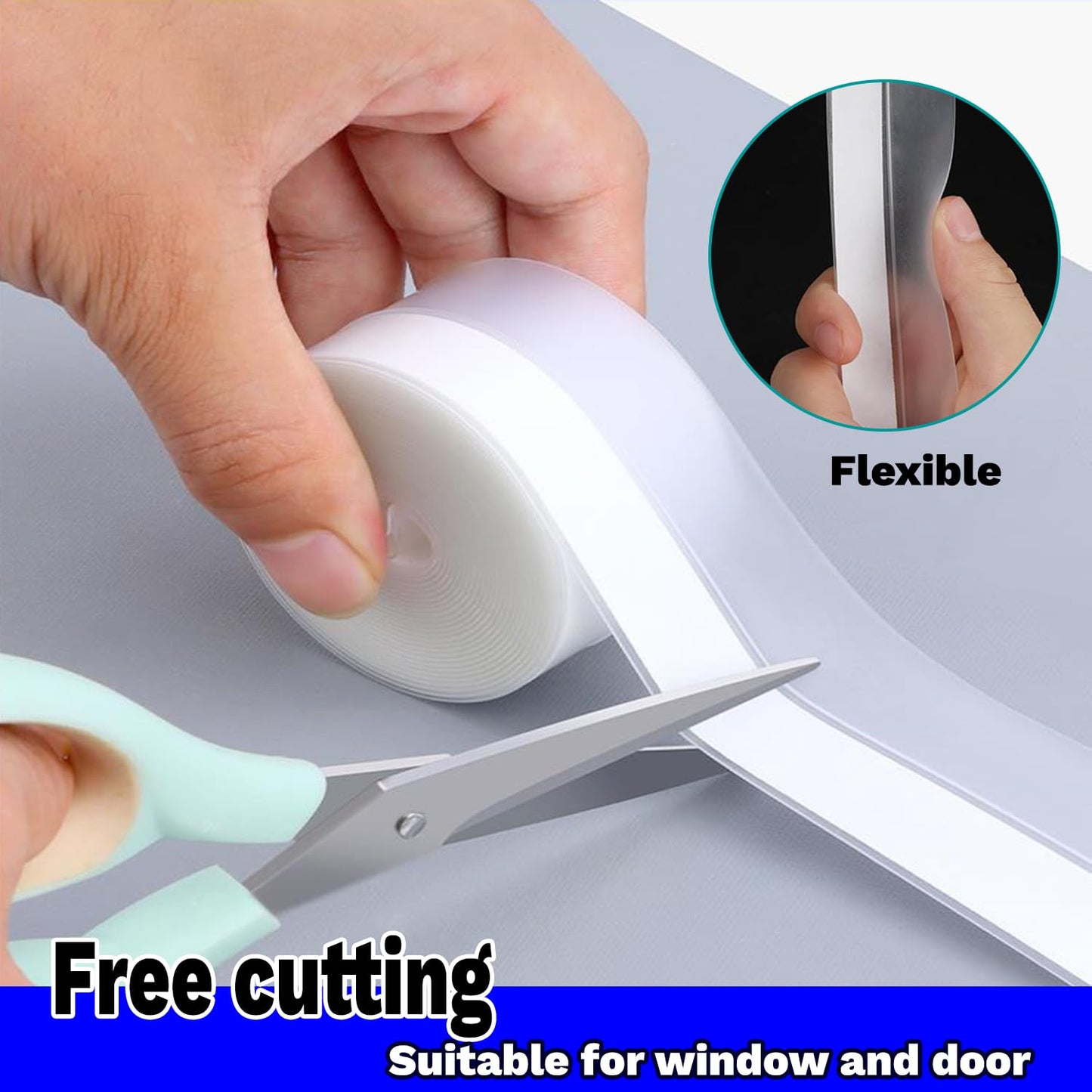 Silicone Weather Stripping Seal Door Tape 16.5 Feet Strip Bottom Draft Insulation Stopper Weatherproof Soundproof for Door Frame or Window Bathroom Shower Glass Gaps