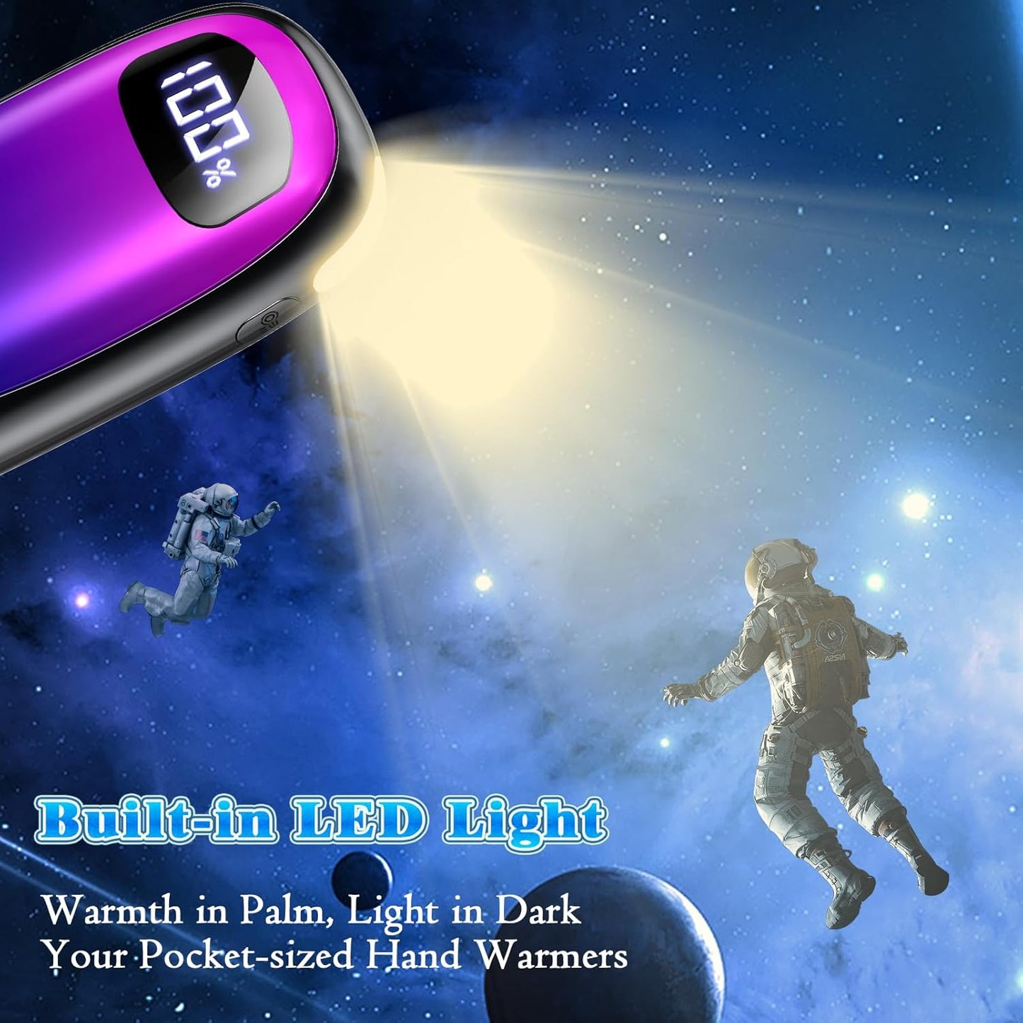 Skiennix Rechargeable Hand Warmers - Dual-Sided Heating with LED Display & Flashlight, Max 127℉, 13Hrs Battery Life