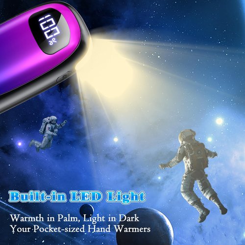 Hand Warmers Rechargeable, Electric Dual-Sided Heating with LED Display & Flashlight, Max 127℉, 13Hrs Long Lasting Pocket Heater for Raynauds, Golf, Hunting, Camping, Birthday Gifts for Men Women