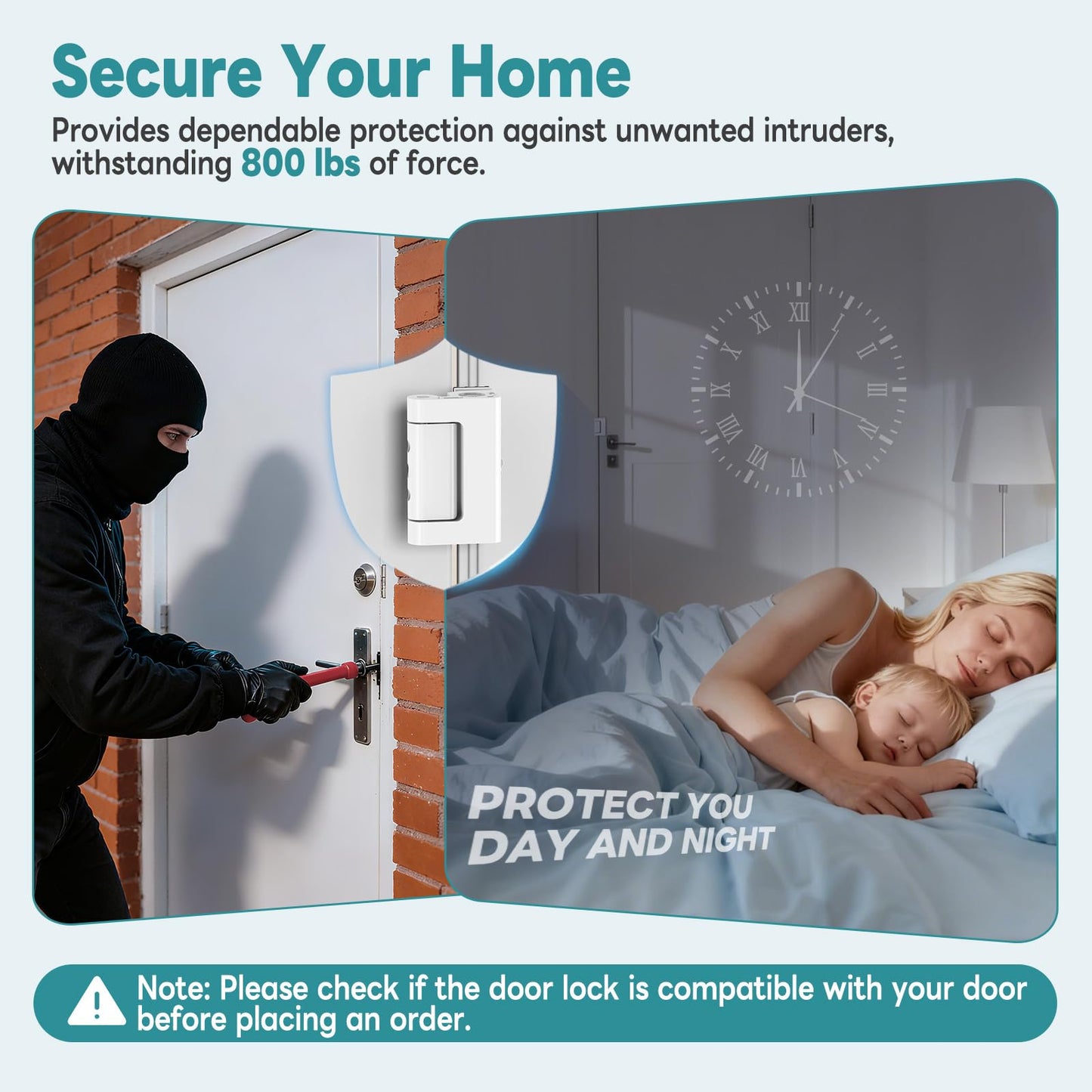 StickNGo Upgraded Portable Security Door Reinforcement Lock - No Drilling Flip Lock Latch Prevents Unauthorized Entry Fits Inward-Opening Doors, Apartment, Hotel, Travel (White-1 Pc)