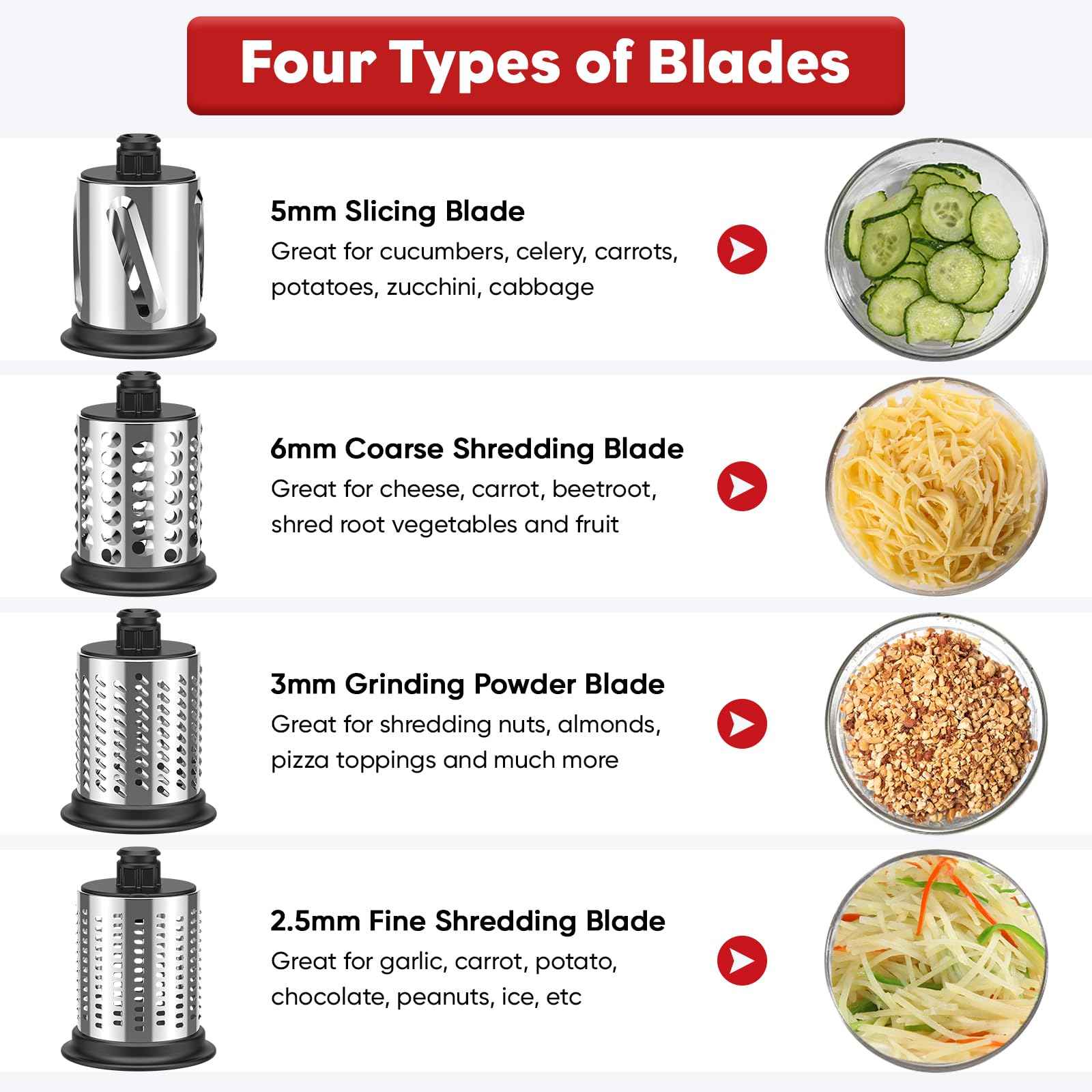Stainless Steel Slicer Shredder Attachment for KitchenAid Stand Mixer, Cheese Grater Attachment for KitchenAid, Salad Maker, Grinding Powder, Dishwasher Safe with 4 Blades by InnoMoon