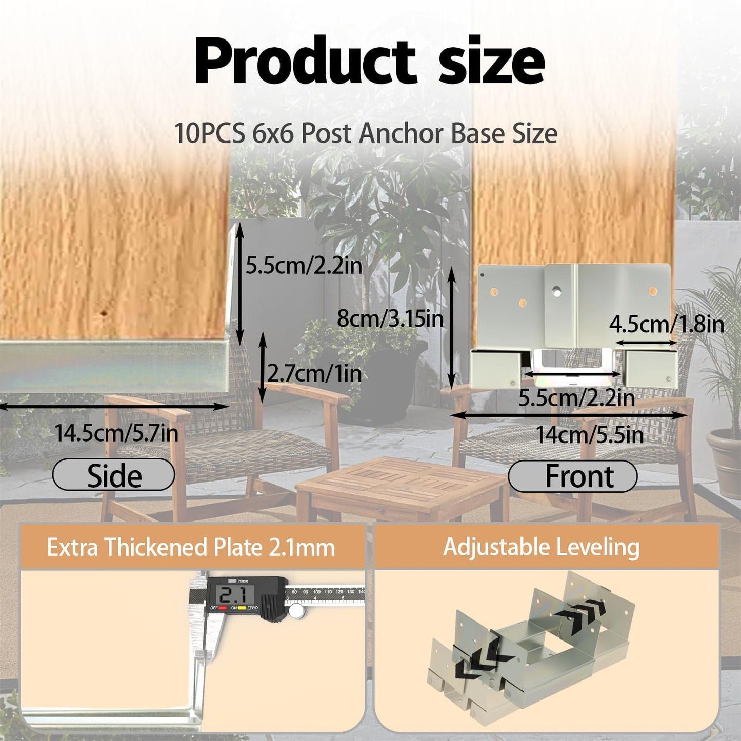 10 Pcs 6x6 Post Anchor Base, Adjustable Metal Post Bracket Post Base, Adjustable Galvanized Post Base Bracket for Deck Patio, Gazebo, Pergola