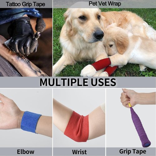 24 Pack Self Adherent Cohesive Wrap Bandages Non Woven Cohesive Bandage Elastic Self Adhesive Bandage Wrap Sports Athletic Tape First Aid Tape for Wrist Ankle Pet Vet Wrap Grip Cover 2 inch (Black)