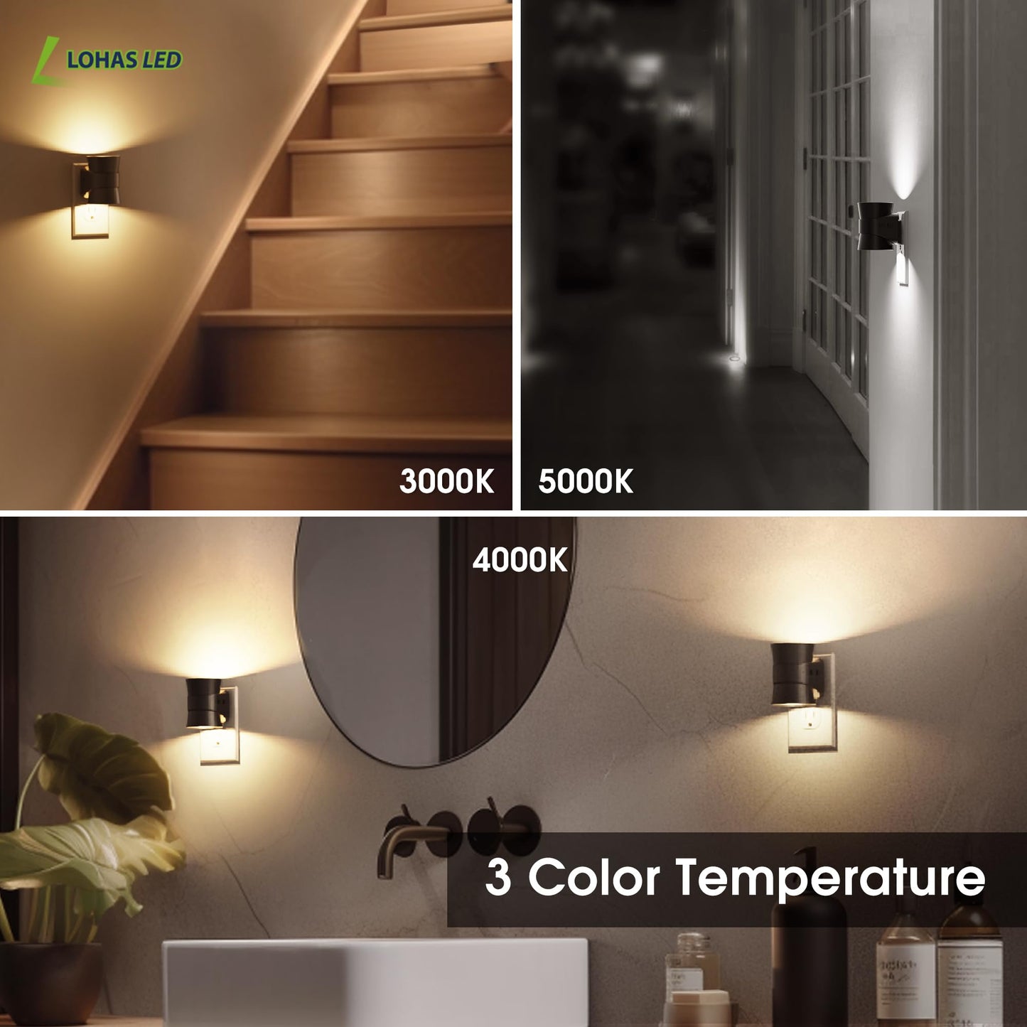 L LOHAS LED Dimmable Night Light, 3CCT Adjustable Color & Brightness, Night Lights Plug into Wall, Versatile for Living Room, Kitchen, Bathroom, Hallway, and More