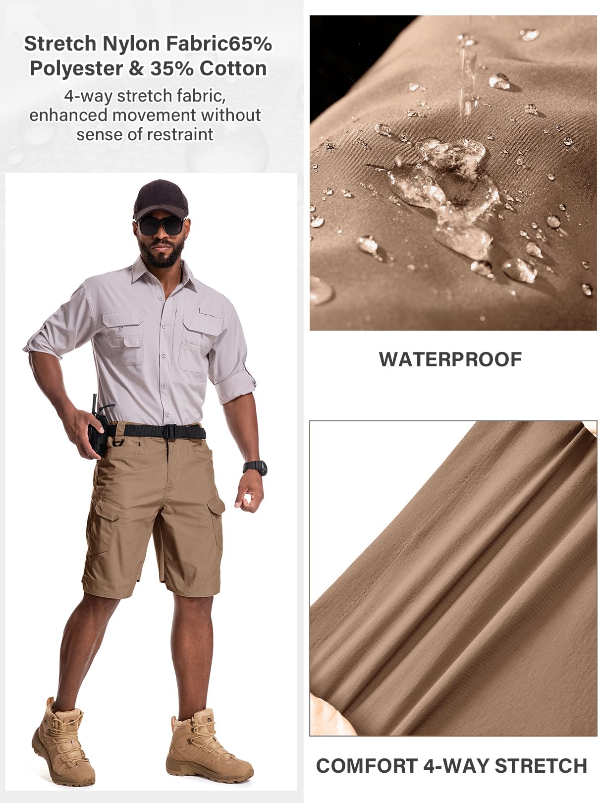 Jessie Kidden Mens Tactical Shorts Stretch Outdoor Cargo Shorts Wear Resistant Rip Stop Work Hiking Fishing Shorts (6223 Brown 38)