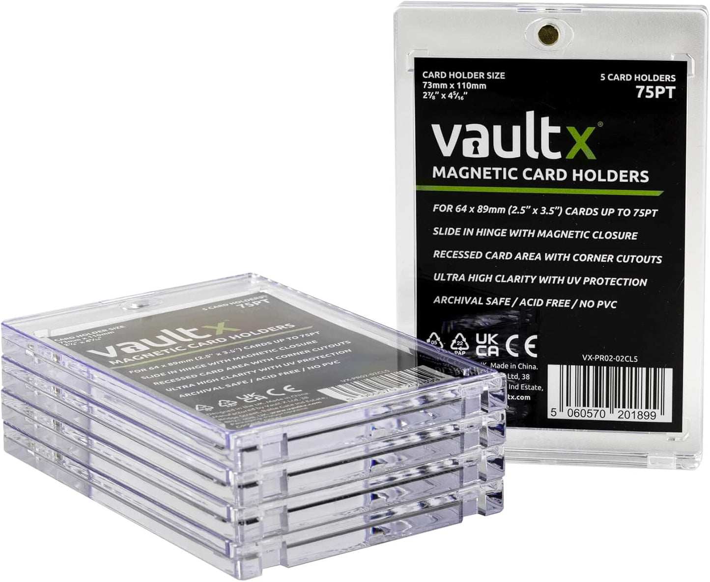 Vault X Magnetic Card Holders - 75pt One Touch Hard Cases with UV Protection | Clear Display for Trading Cards (5 Pack)