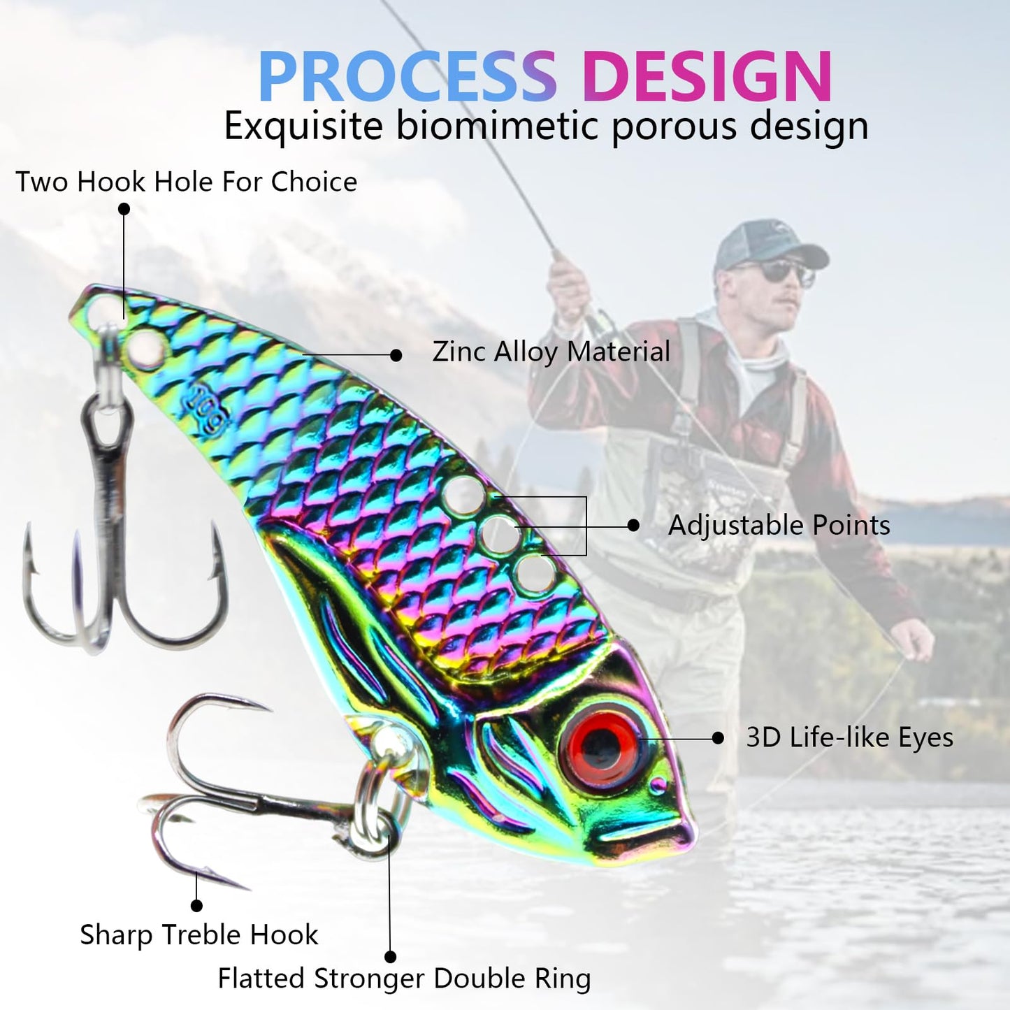 Zsrivk Fishing Lures Blade Baits for Bass Walleye Trout Crappie, Metal Hard VIB Spinner Spoon for Saltwater and Freshwater, 5PCS Lure Set with Box