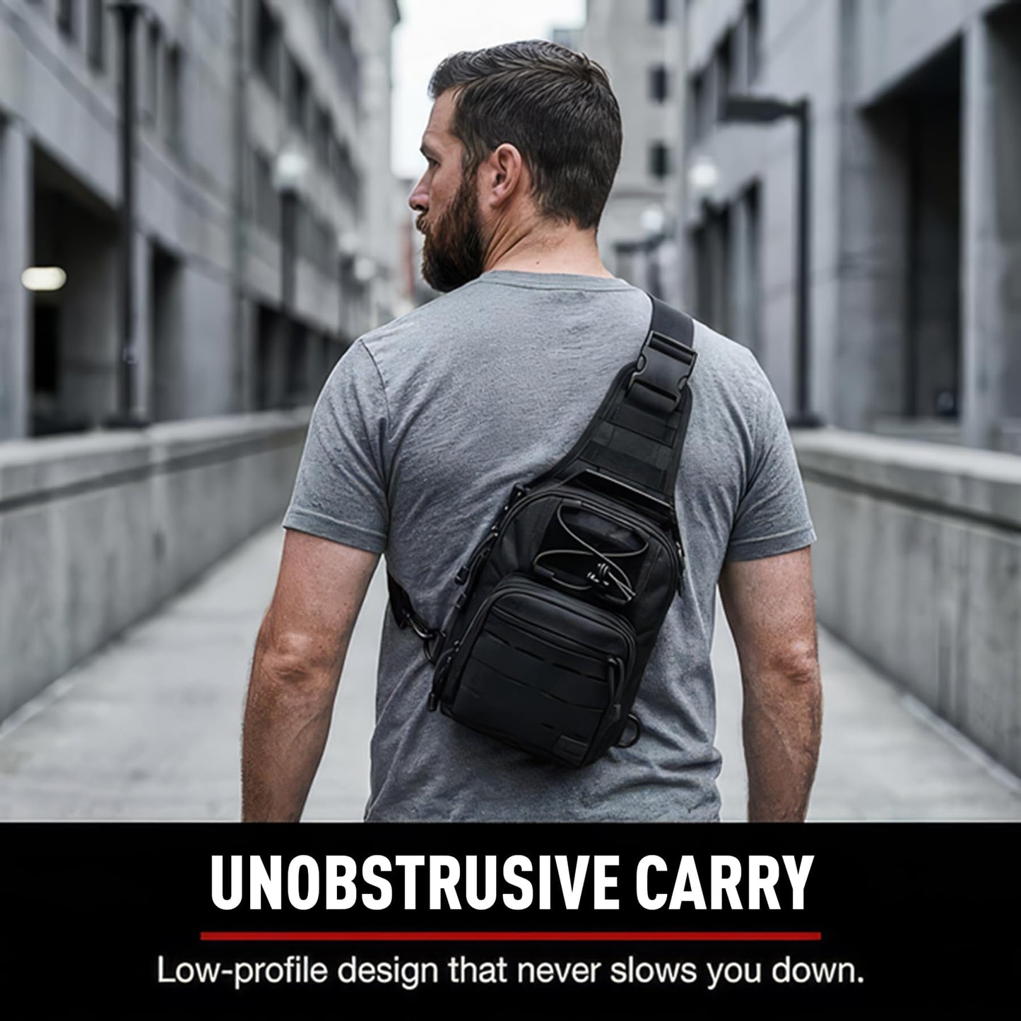 WOLF TACTICAL EDC Sling Bag - Concealed Carry Shoulder Bag for Range, Travel, Hiking, Outdoor Sports (Black)
