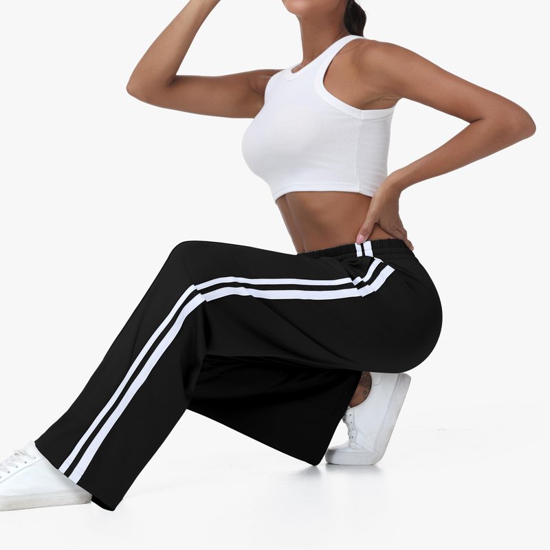 MIVEI Women’s Athletic Track Pants Regular Fit - Loose Jogging Sweatpants with Zipper Pockets Drawstring Waist Striped Black