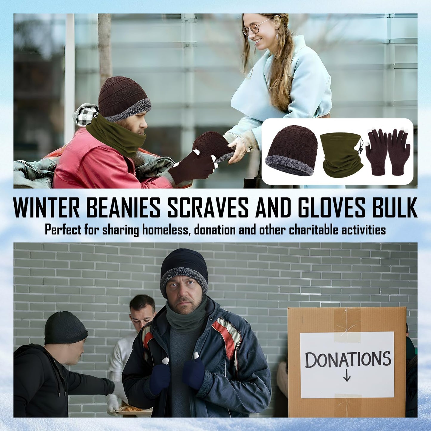 Breathffy 90 Pcs Homeless Supplies Bulk Winter Beanies Hat Fleece Scarf Touchscreen Gloves Set for Women Men Charity Donation