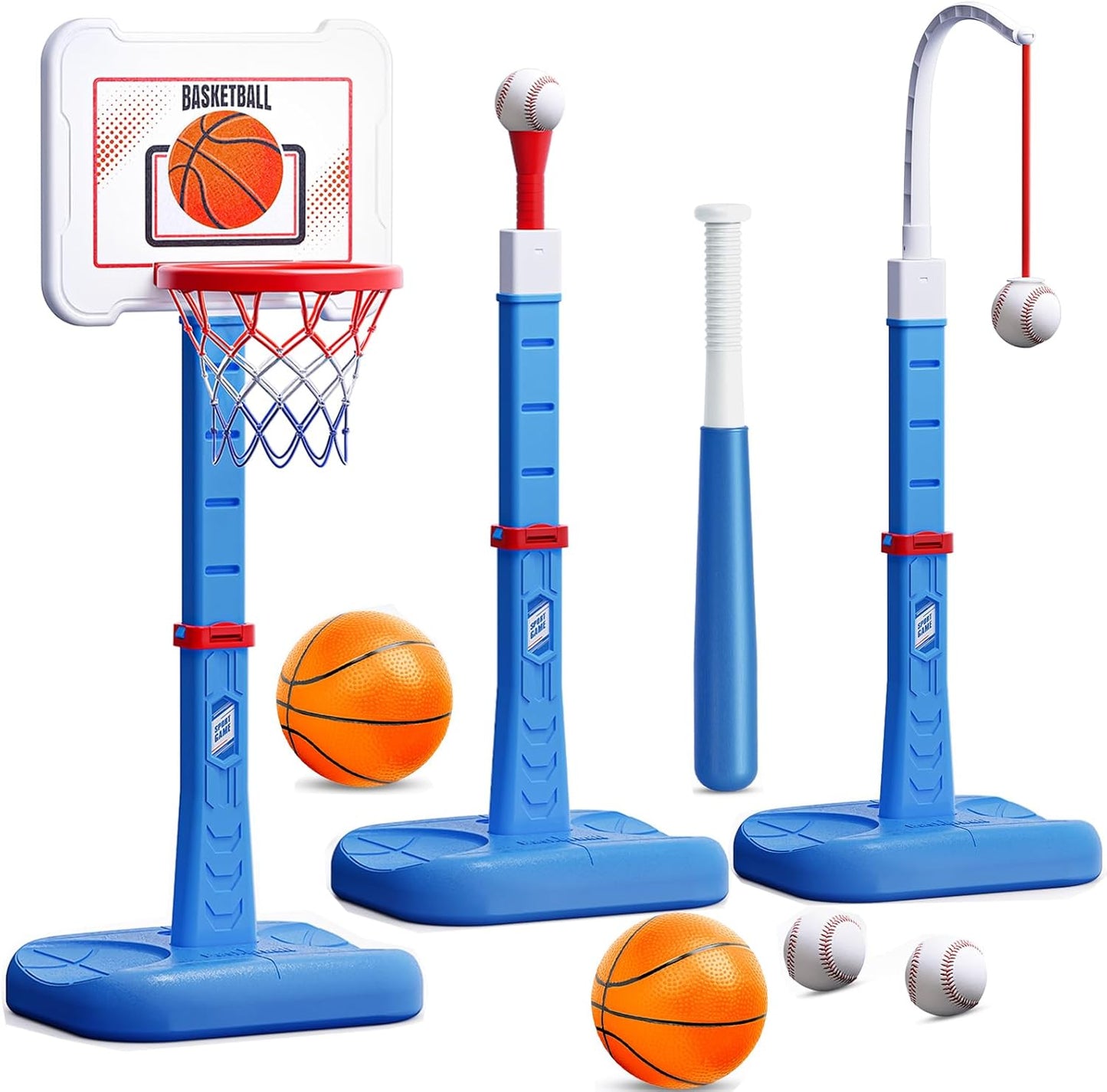 Skiennix 3 in 1 Kids Basketball Hoop & T-Ball Set - Adjustable Height Sports Toys for Ages 3-5 | Blue