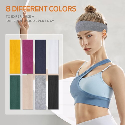 Buyisgle Workout Headbands for Women - 8PCS Non-Slip Elastic Sport Hair Bands for Yoga & Gym