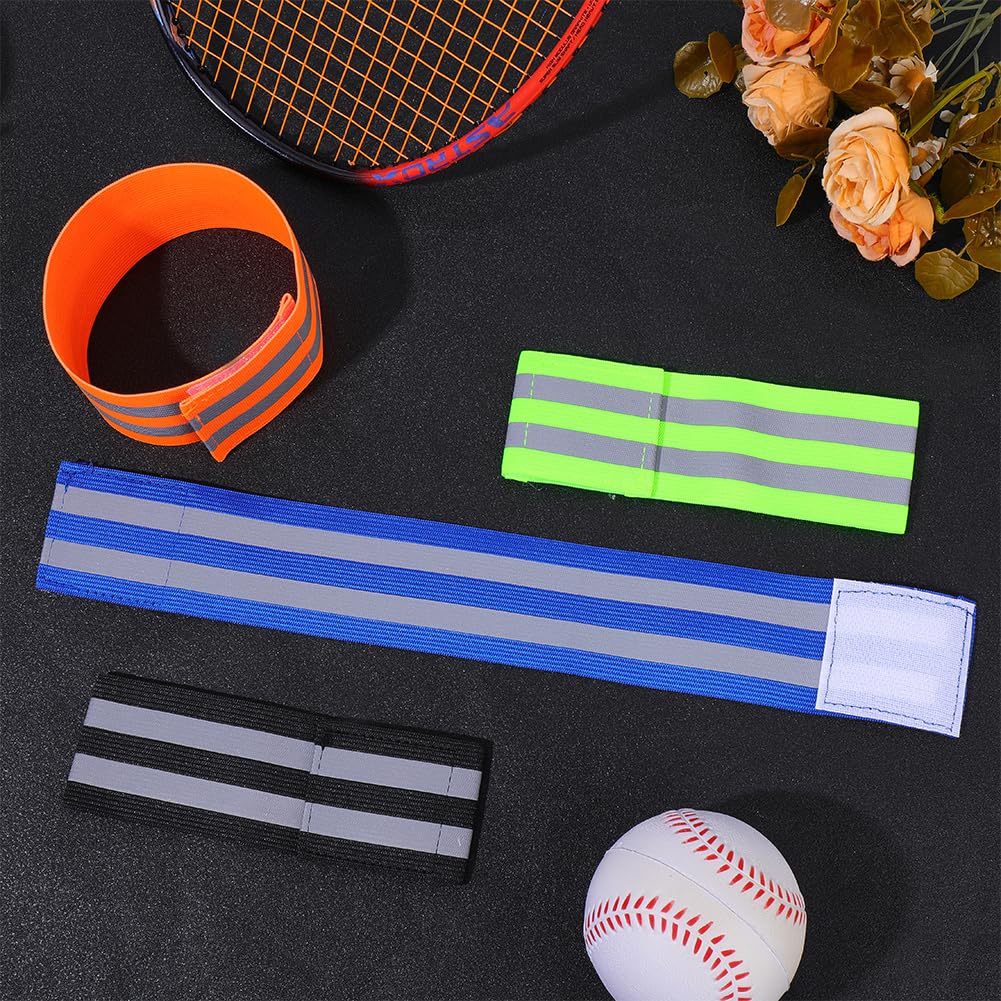 CREATCABIN 4 Pack Reflective Armbands Event Wristbands Green Colorful Polyester Light High Visibility Night Reflectors Hanging Security Leg Arm Wrist Tape Straps for Cycling Running Arm Wrist Ankle