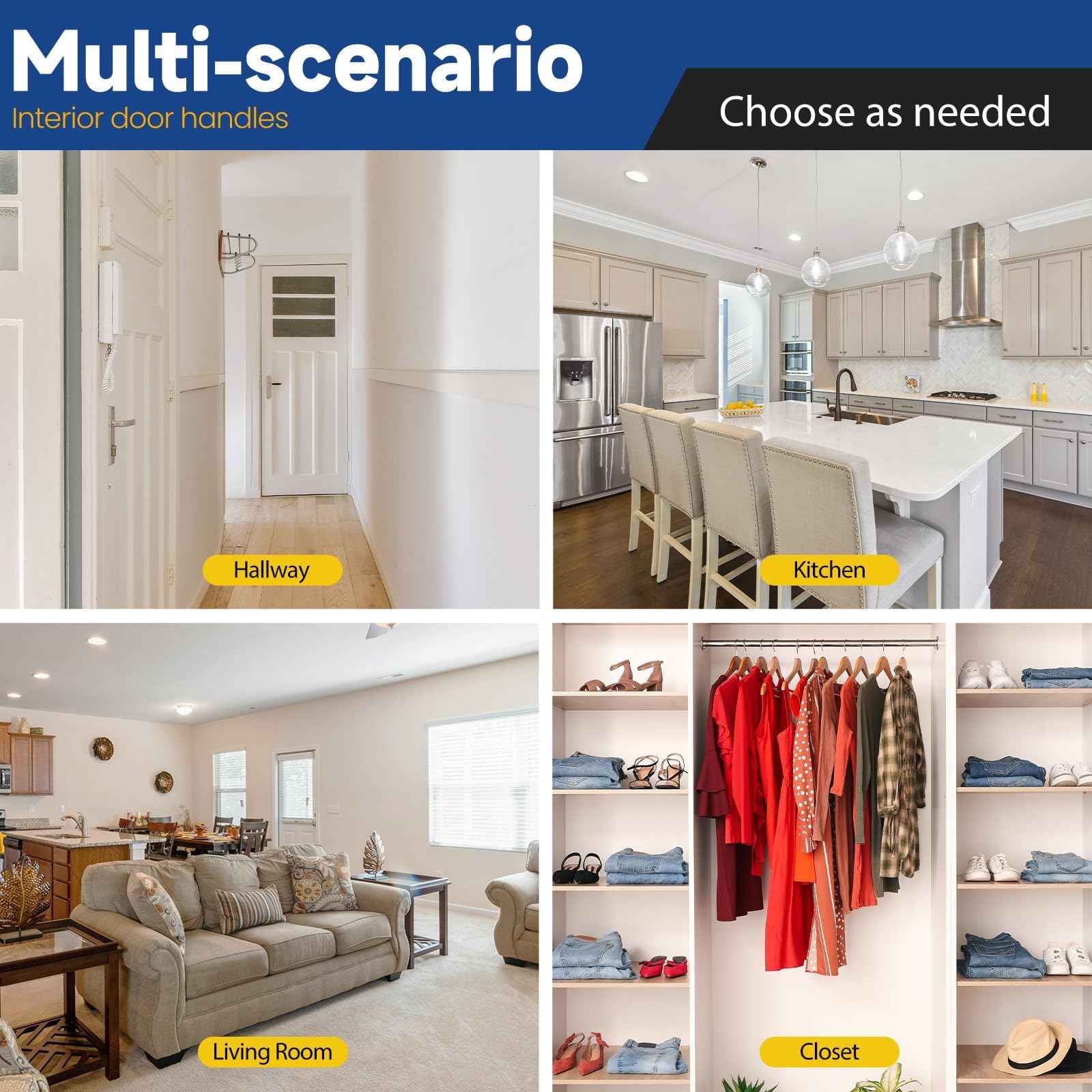 RAFECIEE Passage Door Handle Keyless Closet Door Handles Interior Wave Lever Door Handle for Hallway, Reversible for Right & Left, Satin Nickel