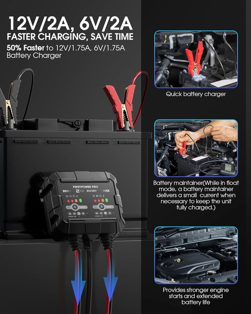 2-Bank Trickle Charger by [Brand Name] | 12V & 6V Automotive Battery Maintainer for Cars, Motorcycles & Lawn Mowers