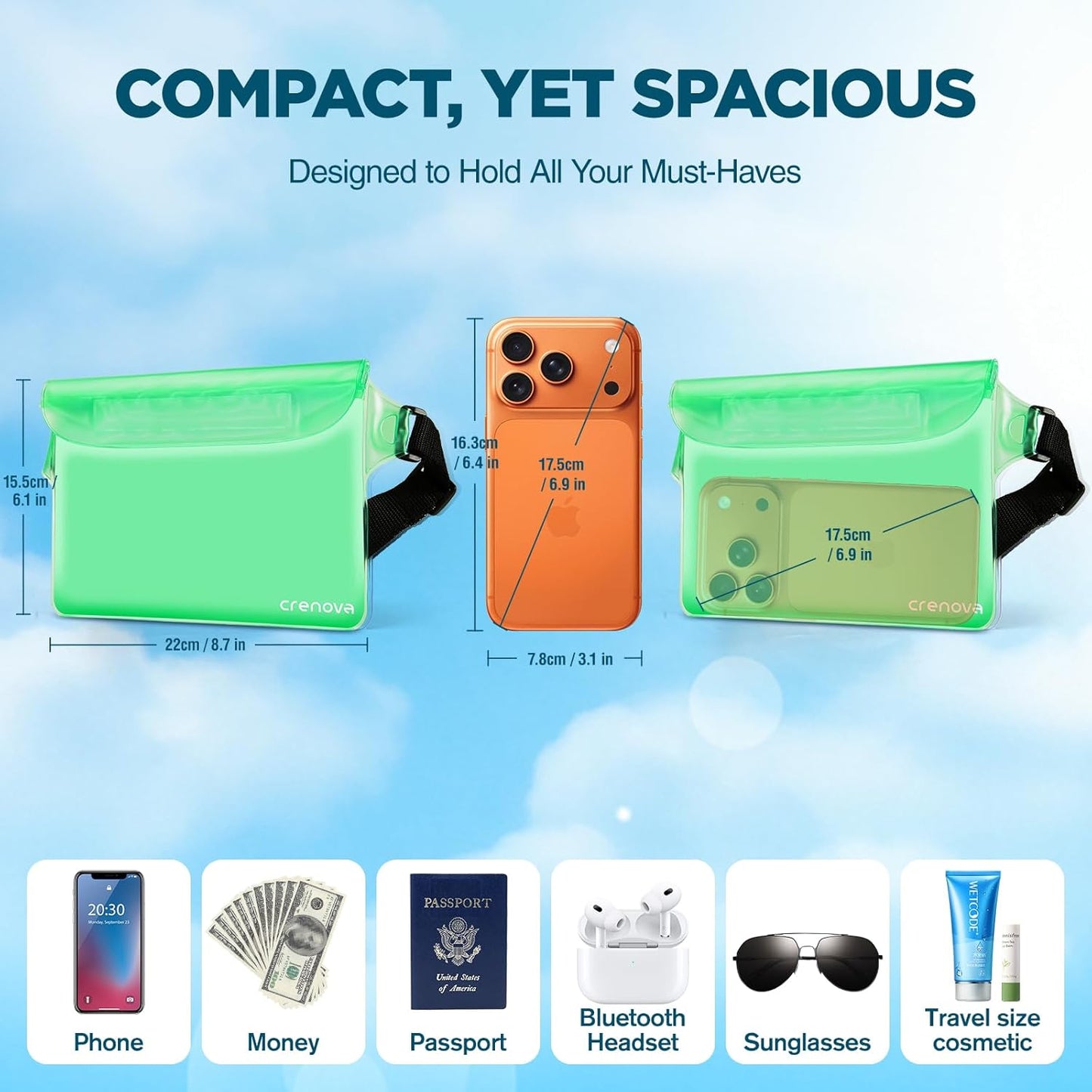 Skiennix Waterproof Beach Bag - Versatile Pouch for Phone & Passport | Ideal for Travel & Water Sports
