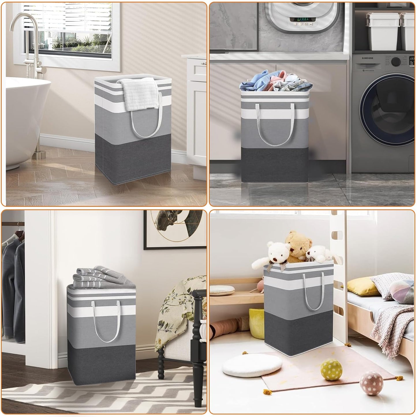 TINGHONG 1-Pack Large Collapsible Laundry Baskets - 75L Freestanding Waterproof Hampers with Reinforced Handles for Clothes, Toys, and More - Ideal for Dorms and Family Use (Gradient Grey)