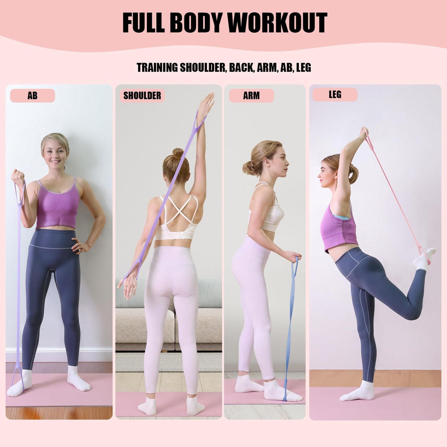 TREKONPEAK Figure 8 Resistance Bands, 8-Shaped Exercise Band for Women Arms Shoulder Back Legs Stretching Pilates Yoga (Pink 15Lb & Purple 25Lb & Blue 35Lb)