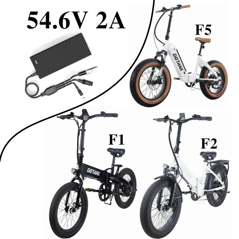 WOJIADA 54.6V 2A Electric Ebike Charger,3 Plugs for 48V Battery Charger DC5.5 * 2.5 and 3-pin and 12mm 3-Prong Replacement Charger,Ebike Scooter F1,F2,F