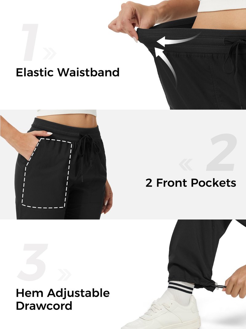 Prettyleaf Petite Women's 26" Inseam Dance Studio Pants Lightweight Travel Athletic Pocket Joggers, Black, Small