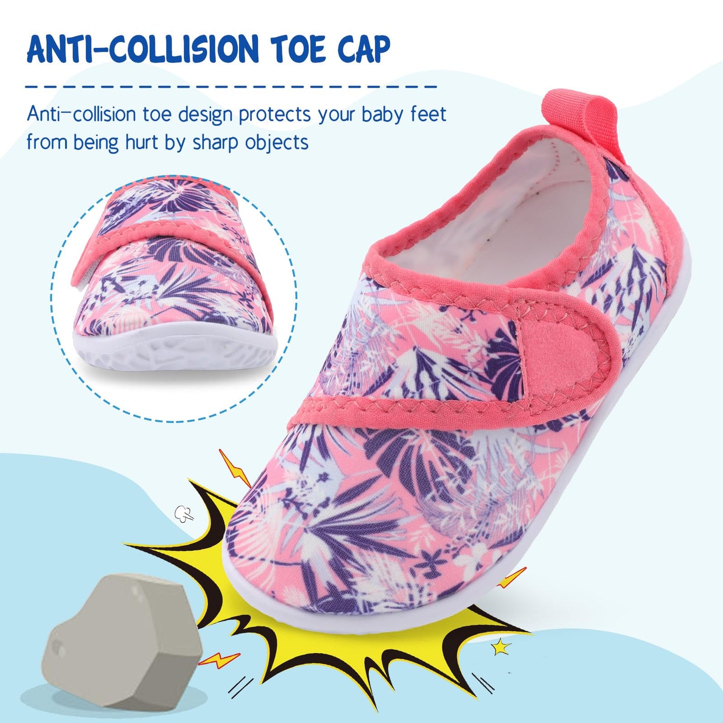 LeIsfIt Kids Water Shoes Toddler Girls Boys Swim Shoes Outdoor Quick-Dry Breathable Aqua Socks for Beach Pool Surf, Pink Pattern, 12 Little Kid