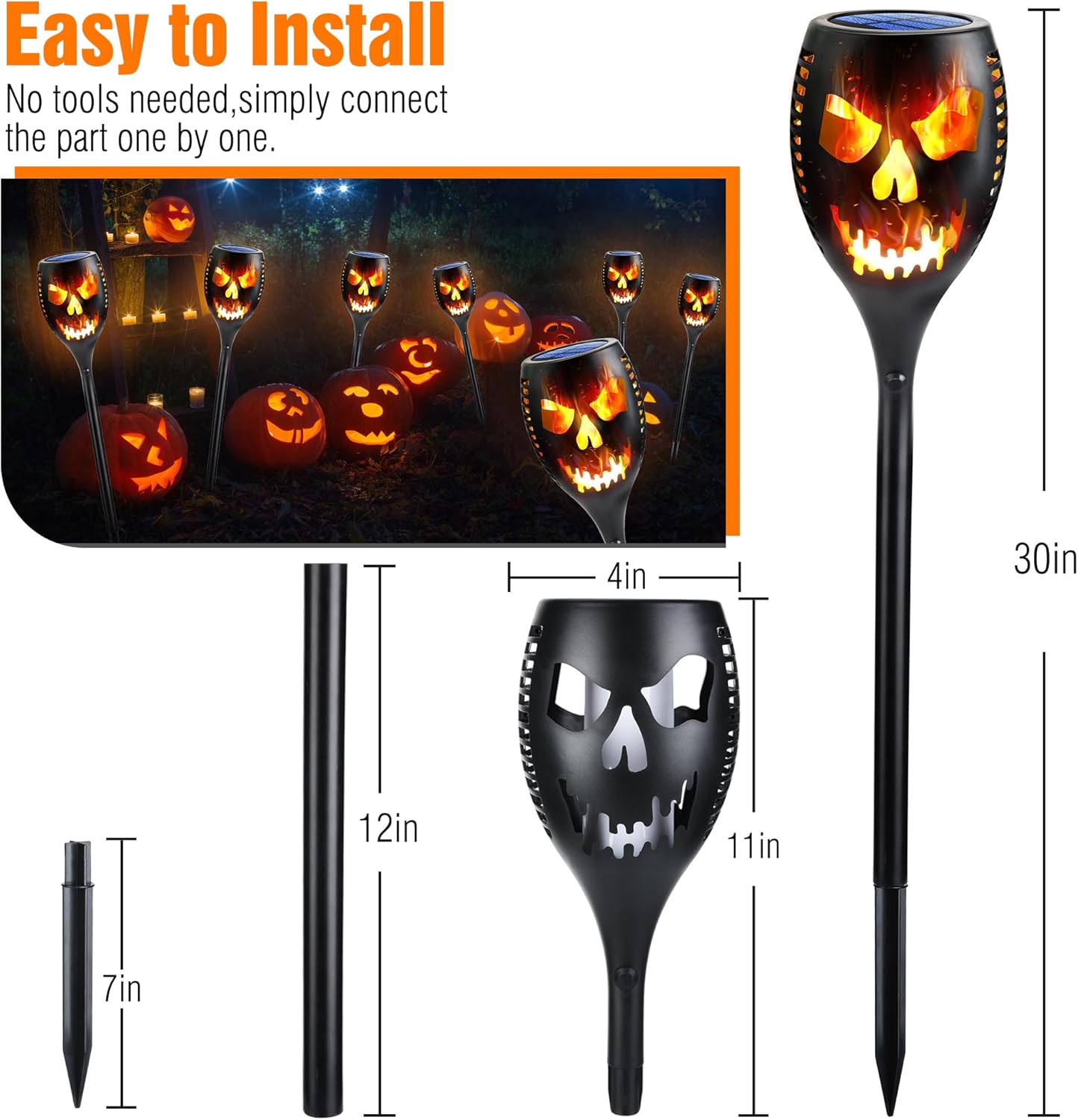 Solar Torch Lights Outdoor - 4 Pack Waterproof LED Flickering Flame for Halloween, Garden & Yard Decor