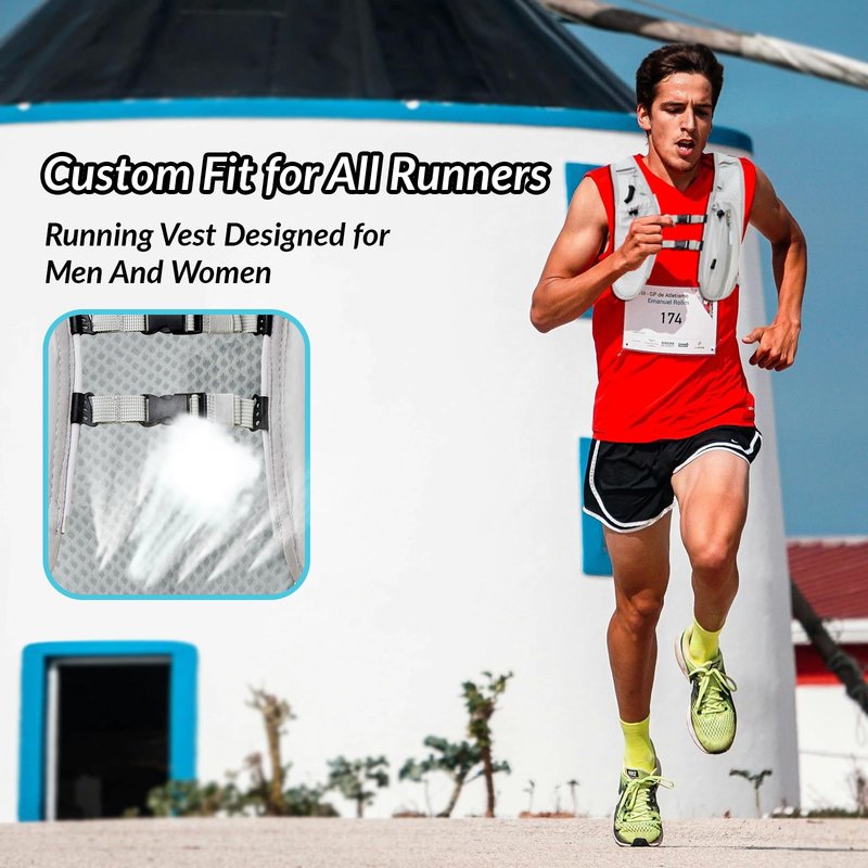 Running Vest for Women Men, Adjustable Hydration Backpack Breathable Reflective with 1.5L Water Bladder for Hiking, Trail, Running, Marathons, Cycling (Gray, One Size)
