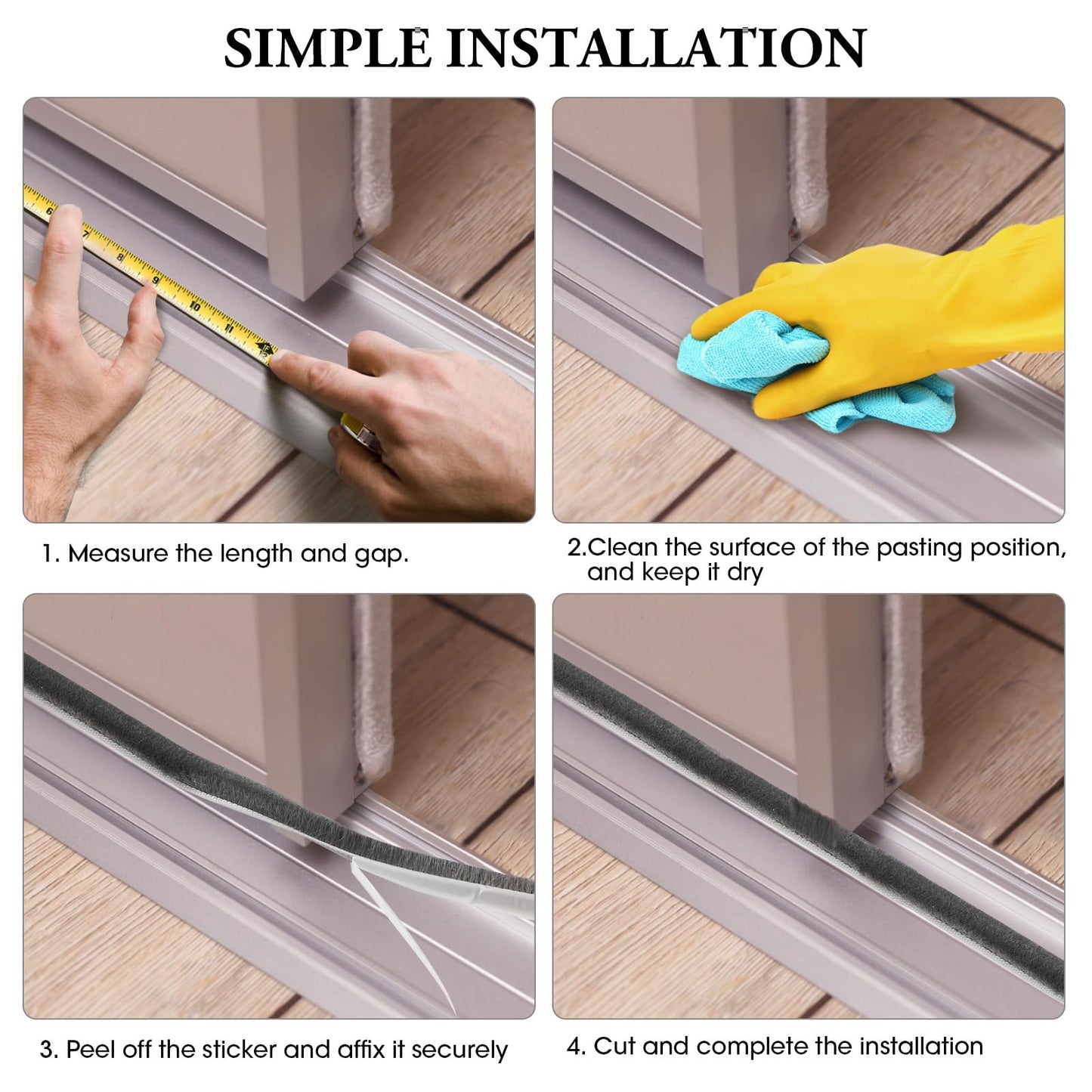 Weather Stripping Door Window Seal, 33Ft Self-Adhesive Brush Door Soundproofing Seal Strip for Sliding Windows and Door Frames, 0.35 Wide X 0.2 Inch Thick, Gray